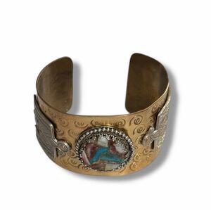Spiny Turquoise Sterling Silver Thunderbird Hammered Statement Cuff Artisan NWT